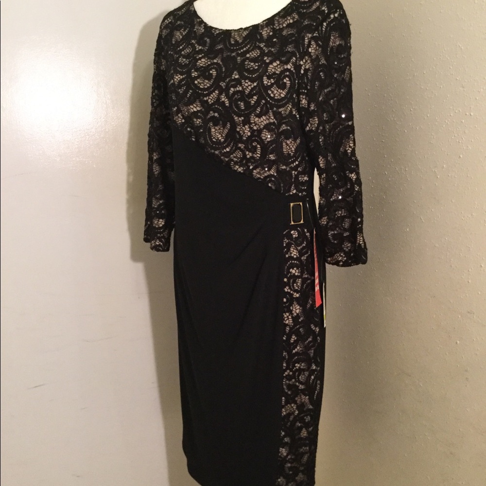 R&M Richards Black and Taupe Evening Dress